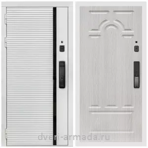 Красивые входные двери, Умная входная смарт-дверь Армада Каскад WHITE МДФ 10 мм Kaadas K9 / МДФ 6 мм ФЛ-58 Дуб белёный
