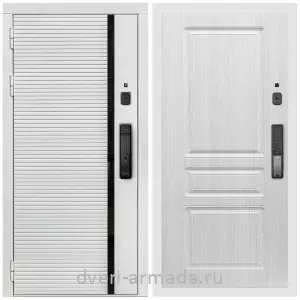 Красивые входные двери, Умная входная смарт-дверь Армада Каскад WHITE МДФ 10 мм Kaadas K9 / МДФ 16 мм ФЛ-243 Дуб белёный
